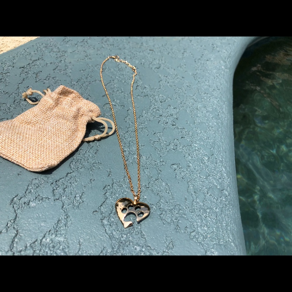Gold Plated Heart And Paw Necklace
